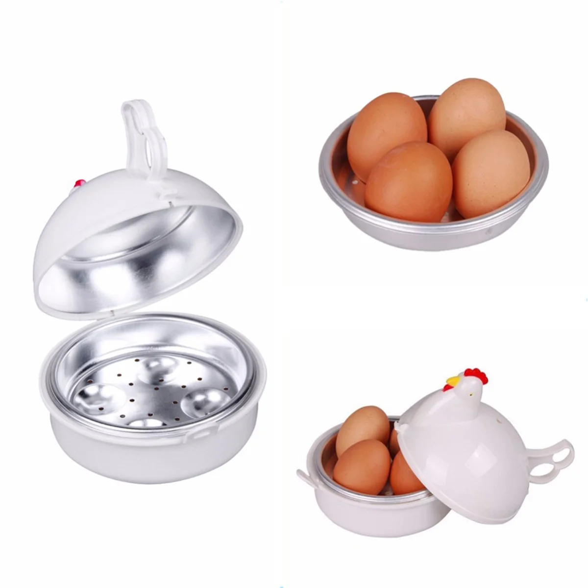 

4pcs Stainless Chicken Egg Boiler 4 Eggs Capacity Microwave Poacher Kitchen Utensil Egg Kitchen Utensil Steamer Cooker