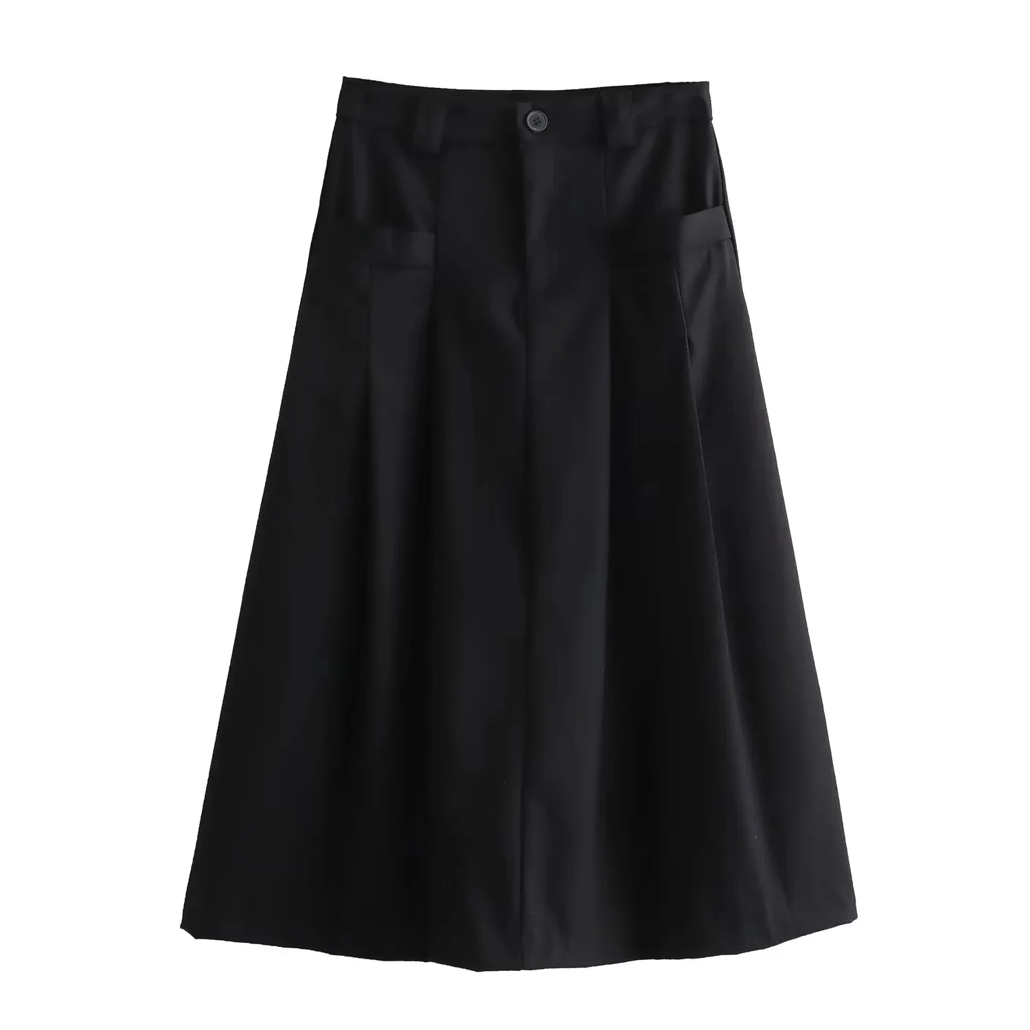 Withered Fashionable Solid Color High Waisted Casual A-line Half Skirt Pocket Long Skirt For Women Clothing Faldas Skirts