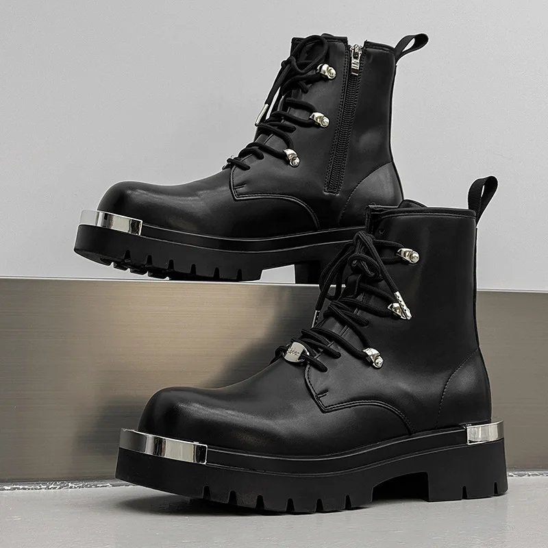 2026 Chelsea Boots for Man High Top Leather Boots Punk Rock Dress Cowboy Platform Boot Thick Bottom Motorcycle Botas Size 38-46