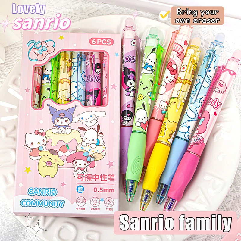 6 Stück kawaii Cartoon Anime Sanrio Kuromi blau Gel Stift Student einfach zu löschen Überdruck Stift Geschenk Kugelschreiber Stift Bürobedarf