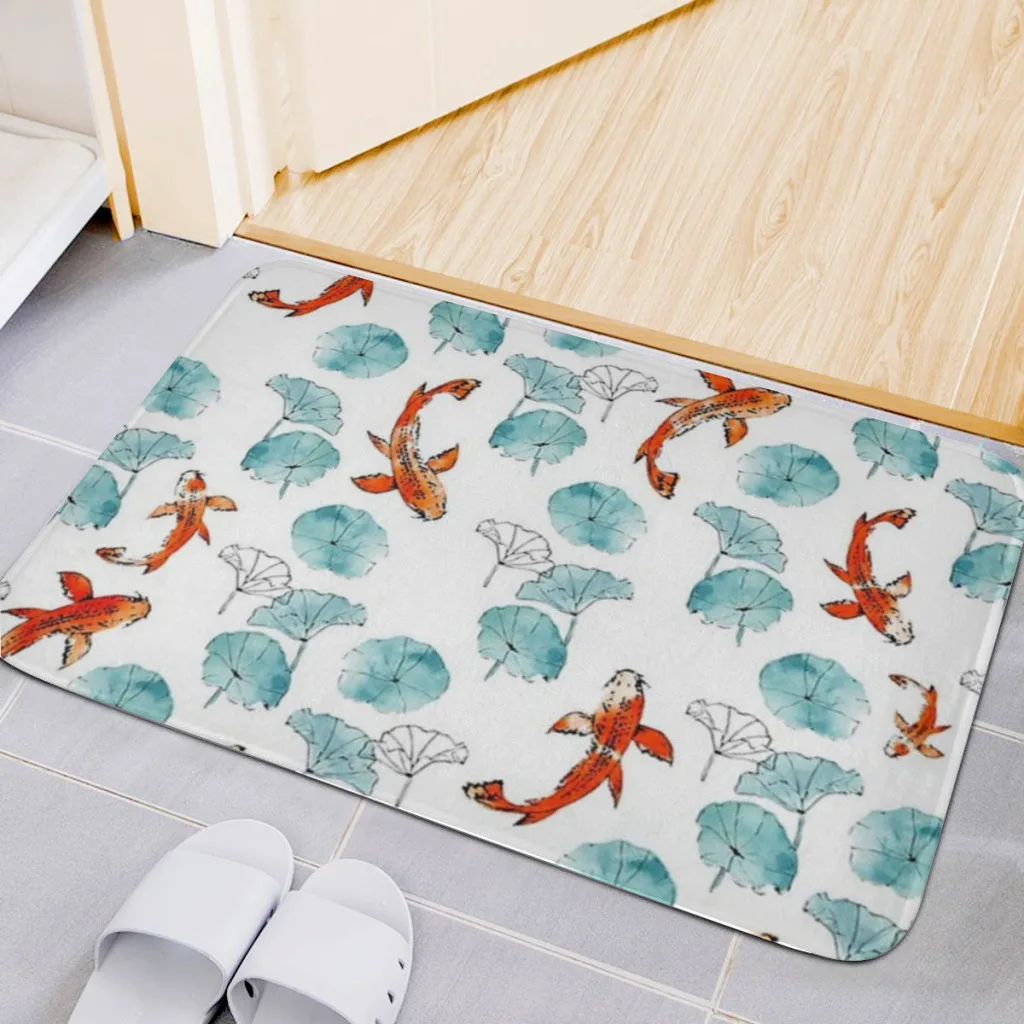 Home Carpet Rug Bathroom Waterlily koi Mat Retro Multiple Choice Living Room Kitchen Non-Slip Alfombra