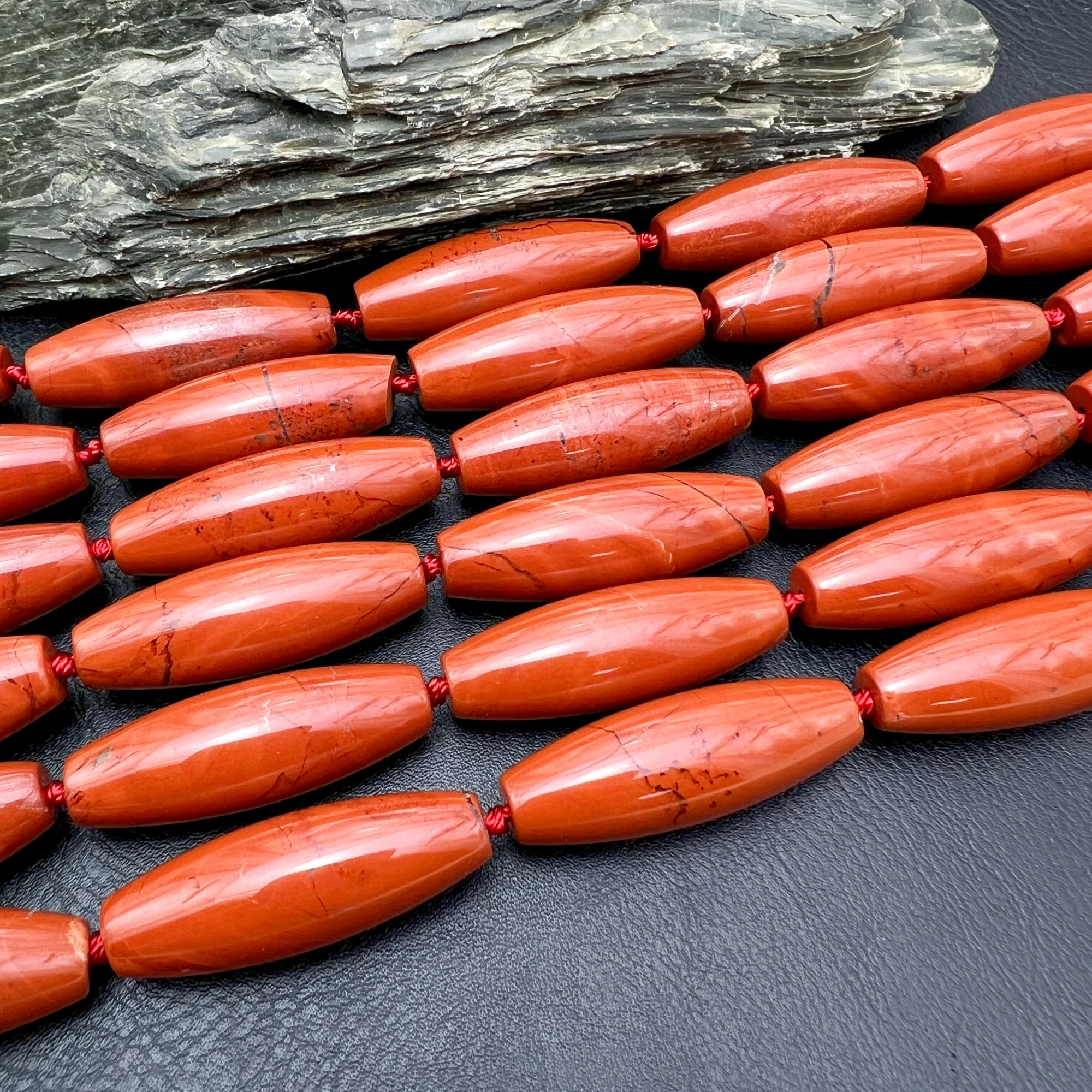 14x40MM 9PCS Large Natural Stone Red Jaspers Barrel Nugget Beads For DIY Jewelry Making