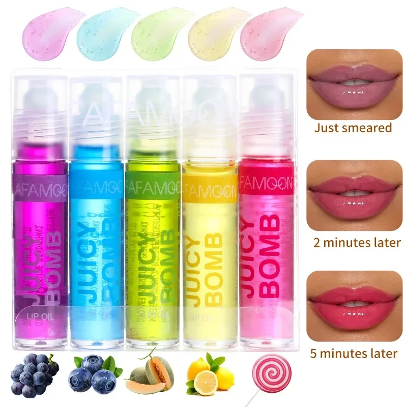 5Pcs/Set Plumper Lip Gloss Fruit Roll-on Lip Oil Makeup Moisturizing Clear Lips Balm Long Lasting Lips Cosmetics Dropshipping