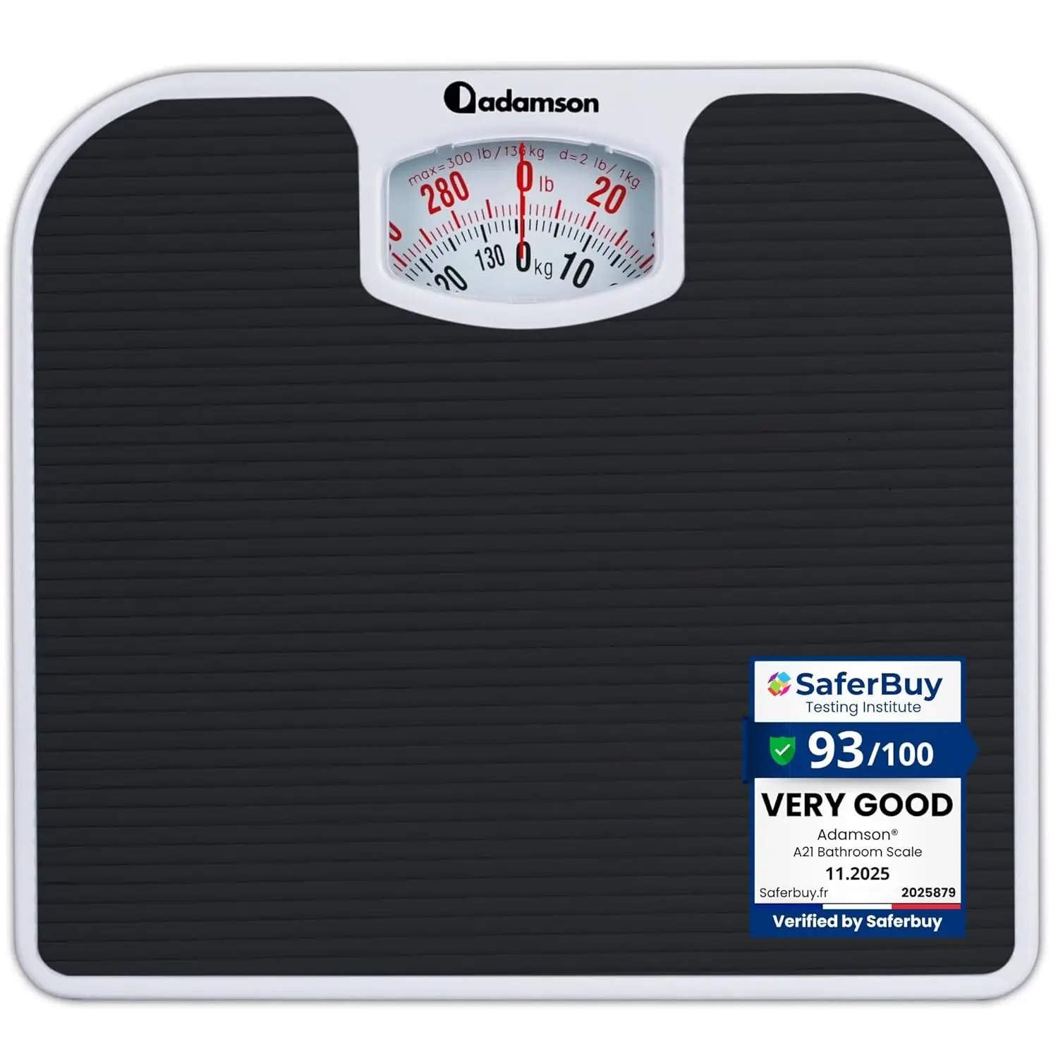 

Analog Bathroom Scale with Anti-Skid Rubber Surface, Large Numbers, Up to 300 LB Capacity, Durable and Affordable