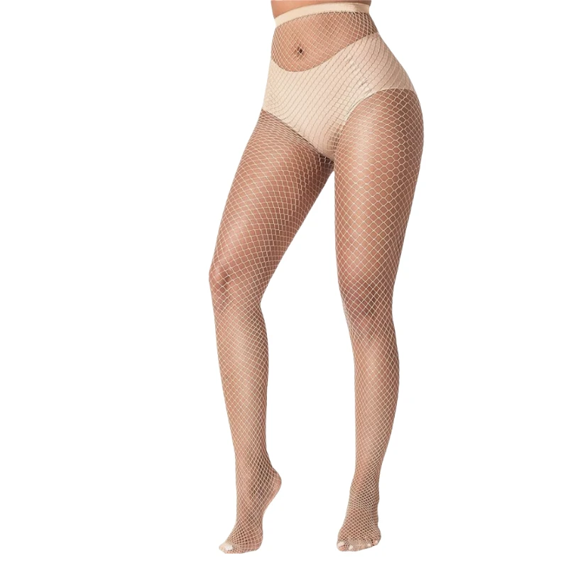 Breathable Fishnet Hosiery Women's Beige Bodystockings Erotic Lingerie Female Thigh High Pantyhose Summer Lady High Waist Tights