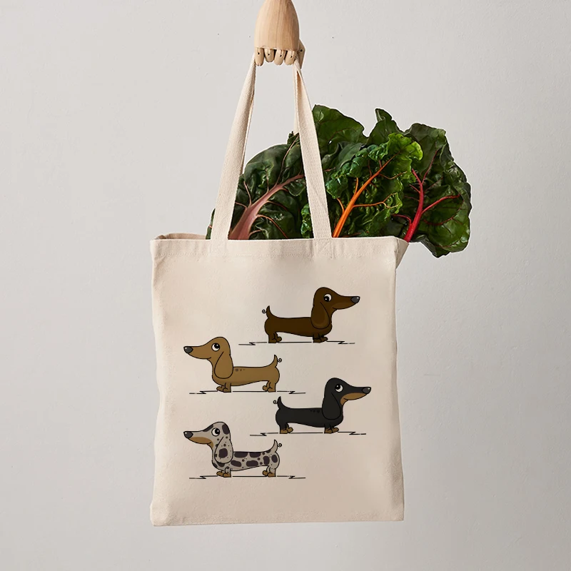 Whimsical Dachshund Print Tote Bag for Women Shoulder Bag, Playful Cartoon Animal Design for Dog Lovers, Casual Shopping & Daily