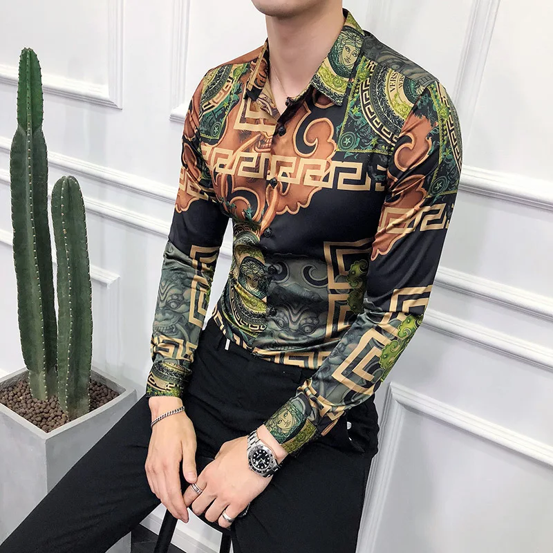 

2024 Summer Men's Shirt Pattern Print Retro Button Top Long Sleeve Button Shirt Clothing Design Comfortable s-6XL men clothing