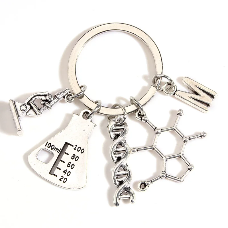 Science Keychain Microscope Measuring Glass Chemical Molecules Key Ring Chemistry Structure Key Chains For DIY Jewelry Gifts