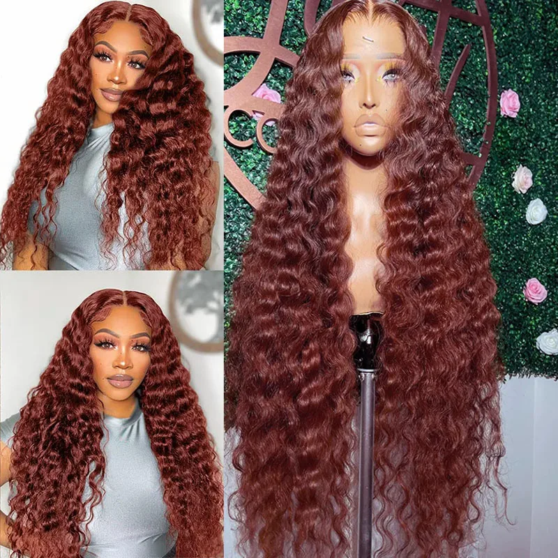 Reddish Brown Loose Deep Wave Lace Frontal Wig 13x6 Copper Red Lace Front Human Hair Wigs Pre Plucked With Baby Hair 250 Density