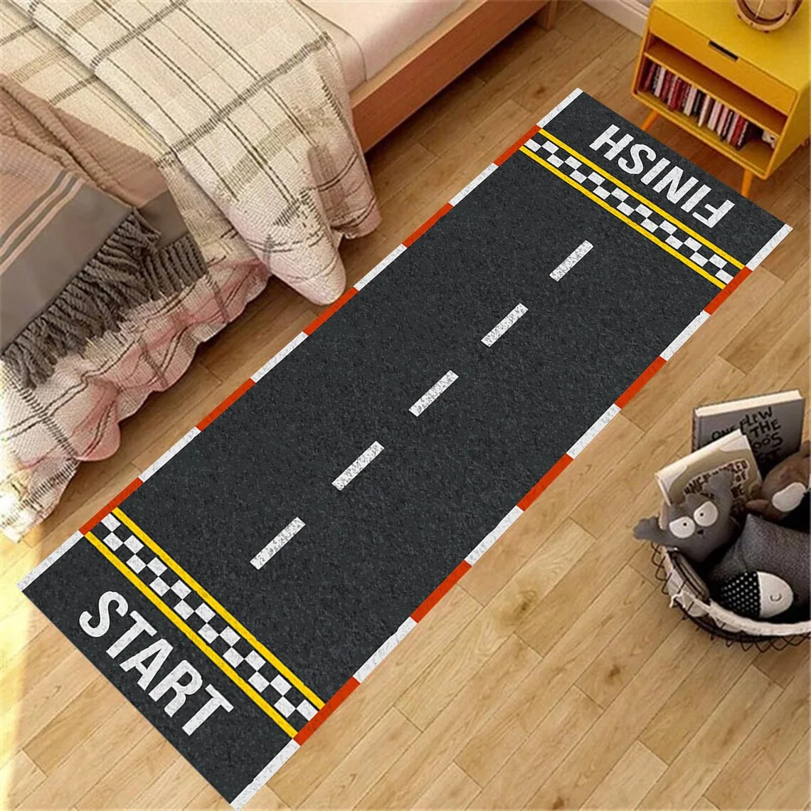 Race Track Asfalt Themed Rug,Traffic Road Rug Bedroom Bedside Floor Mat Kitchen Hallway Living Room Porch Balcony and Home Decor