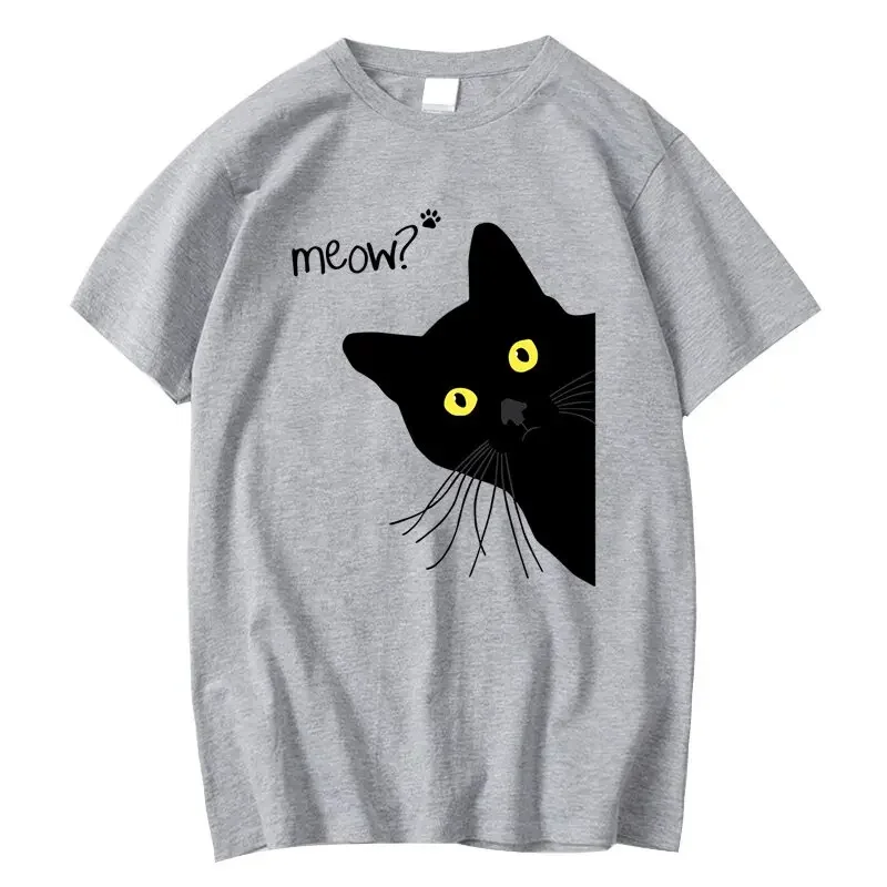 Été Meow chat noir imprimé femmes T-shirt décontracté ample col rond femmes T-shirt à manches courtes T-shirt femmes t-shirts