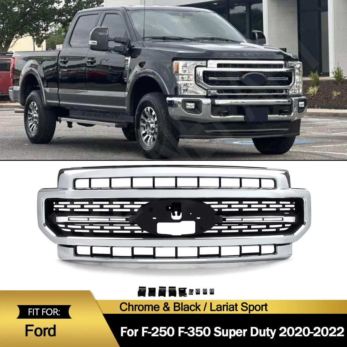 Chrome Grill Modified Grille Auto Exterior Accessories For 2020-2022 Ford F250 F350 Super Duty Lariat Front Bumper Upper Grille