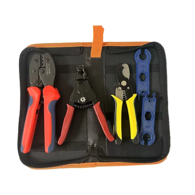 Solar Panel PV Cable Crimping Tool Kit for AWG14-10 2.5/4/6mm² with Stripper,Cutter,Solar Spanner and Solar Connectors