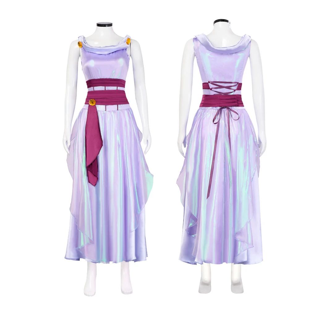 Megara Cosplay Princess Costume Women Fantasia Purple Shiny Dress Suit Halloween Halloween Carnival Party Stage Show Gown