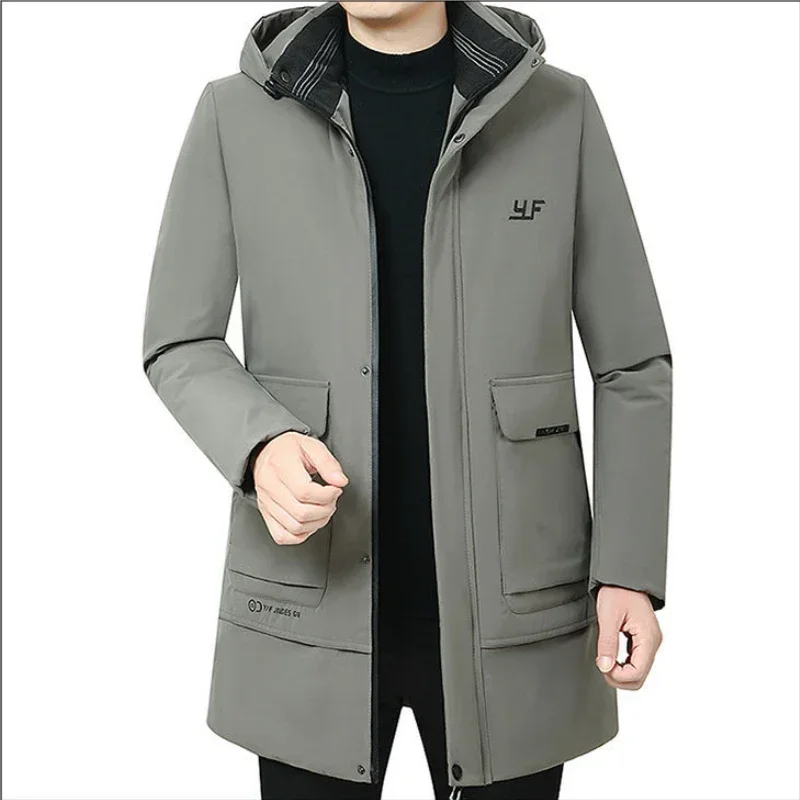 Parka com capuz com zíper masculino, casaco quente, roupa engrossa, roupas monocromáticas, marcas de luxo de alta qualidade, inverno