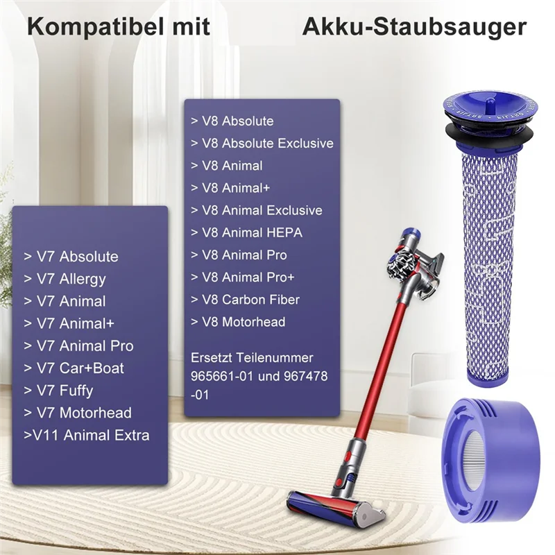 ABXH substitui filtros e pré-filtro para aspiradores Dyson V8 V7 Animal Absolute, DY-96566101, DY-96747801