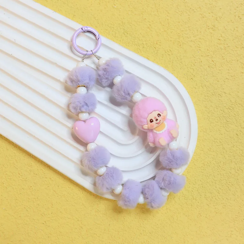 لطيف أنيمي مطرز قلادة المفاتيح سوار الهاتف على ظهره يتدفقون الديكور لفتاة، قلادة من الخرز مع تصميم عشوائي هدية