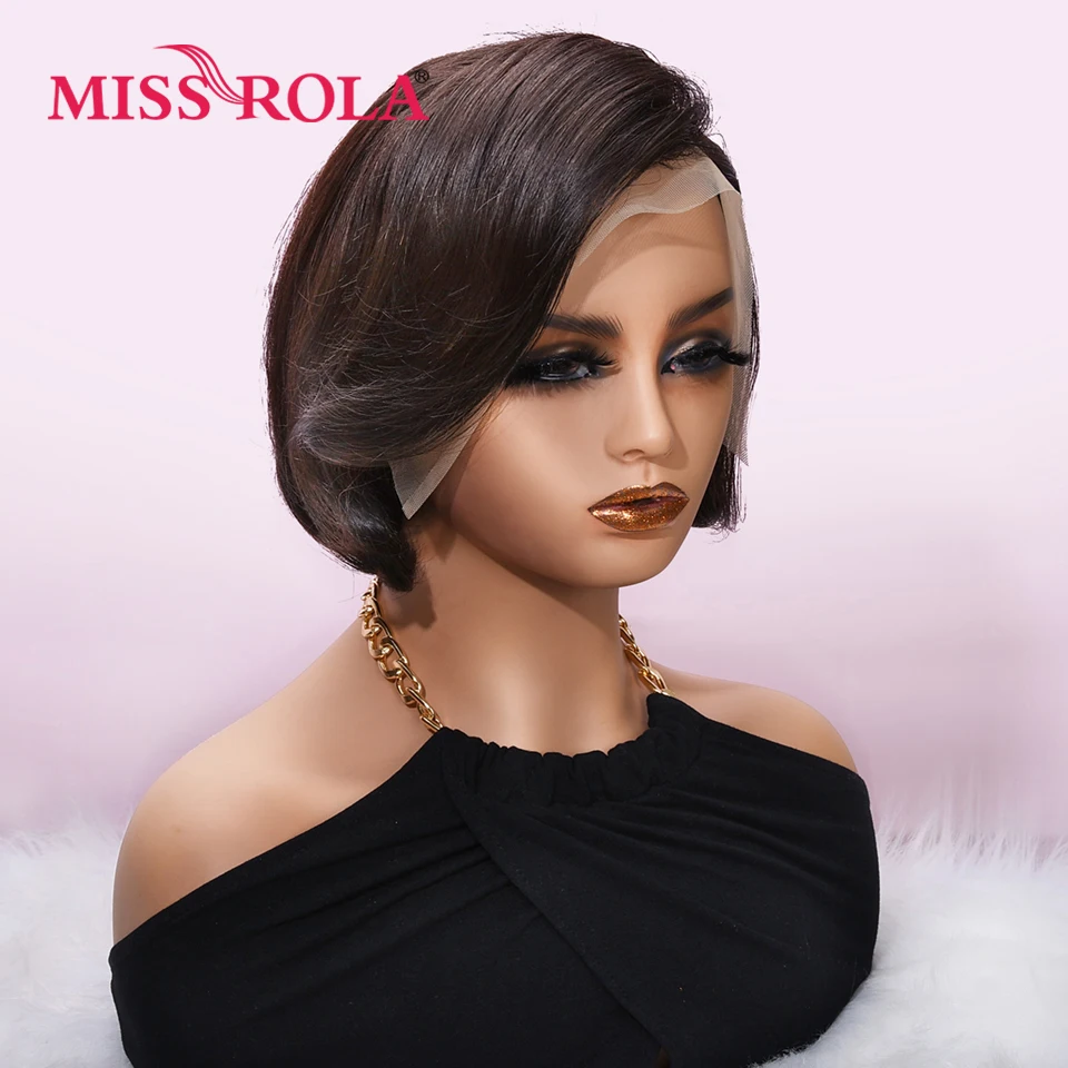 Miss Rola Pixie Cut 13X4 Korte Pruiken Kant Voorkant Menselijk Haar Pruiken Remy Natuurlijke Golf Pruiken Pre Geplukt 180% Dichtheid