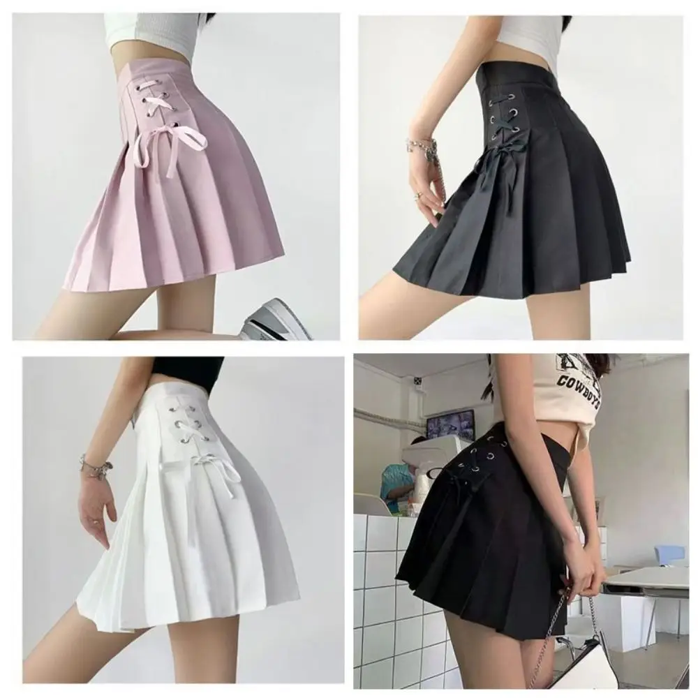 

Trendy High Waisted Pleated Skirt Side Rope Lining Shorts Tennis Skirt Skirt with Shorts Underneath Preppy Skirt Women