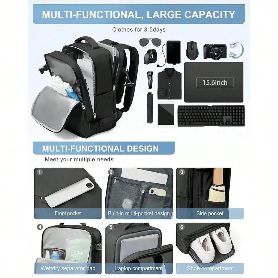 Large Capacity Travel Backpack With Vacuum Compression Bags For Men Women Laptop Business College