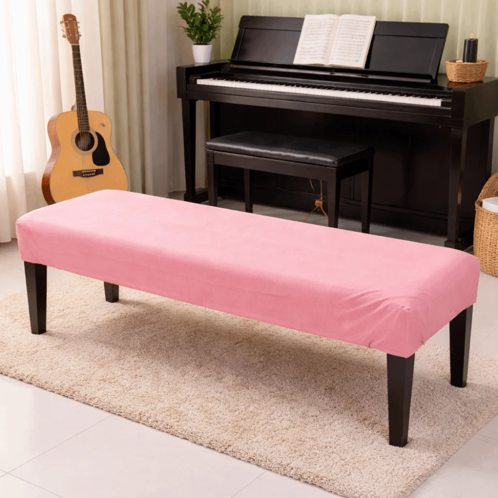 Elastic Bench Chair Cover Solid Color Removable Bench Slipcover Washable Rectangular Shape Piano Chair Protector Home Use