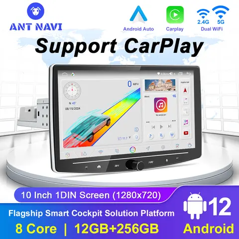 AntNavi 10inch Rotate Android Car Radio QLED Screen GPS Android 1 Din Apply CarPlay Autoradio Knob Button Multimedia Player DVD