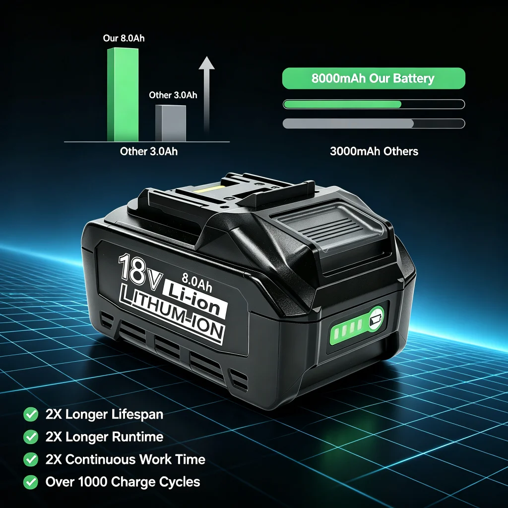 Kompatibel mit Makita 18V 8,0Ah BL1860B Elektrowerkzeug-Akku DC18RC Ladegerät Kabellos Li-Ion 14-18V BL1860 BL1850 BL1840 BL1830 8000mAh Lithium-Ionen Neue Version Ersatzzubehör – Detail 10