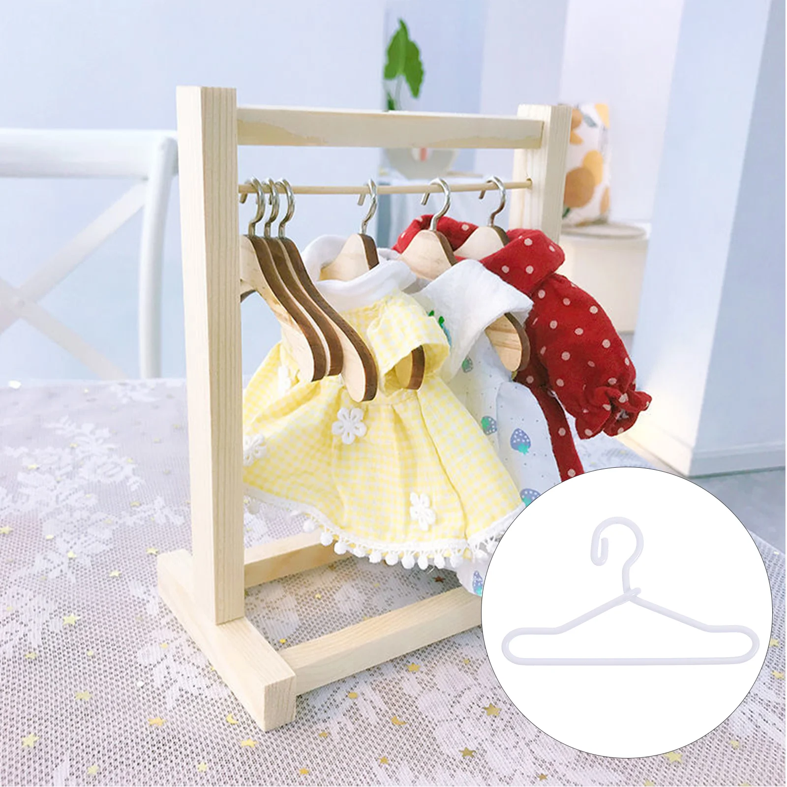 50 Pcs Coat Hangers Metal Clothes Rack Dress Organizer Storage Box Holder for Small Dolls White Holding Child