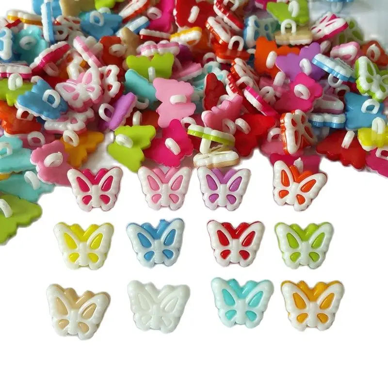 100pcs/lot butterfly Plastic Buttons sewing Cabochons Scrapbooking Cartoon plastic Decorative backhole buttons