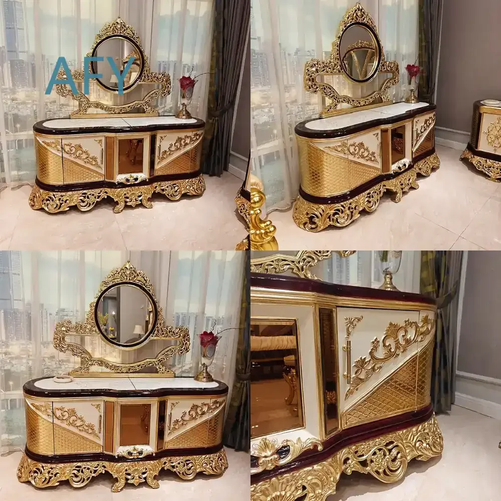 French Court Luxury Sideboard for European Villa Furniture for Solid Wood Decorative Locker for High-end Custom Home Decor