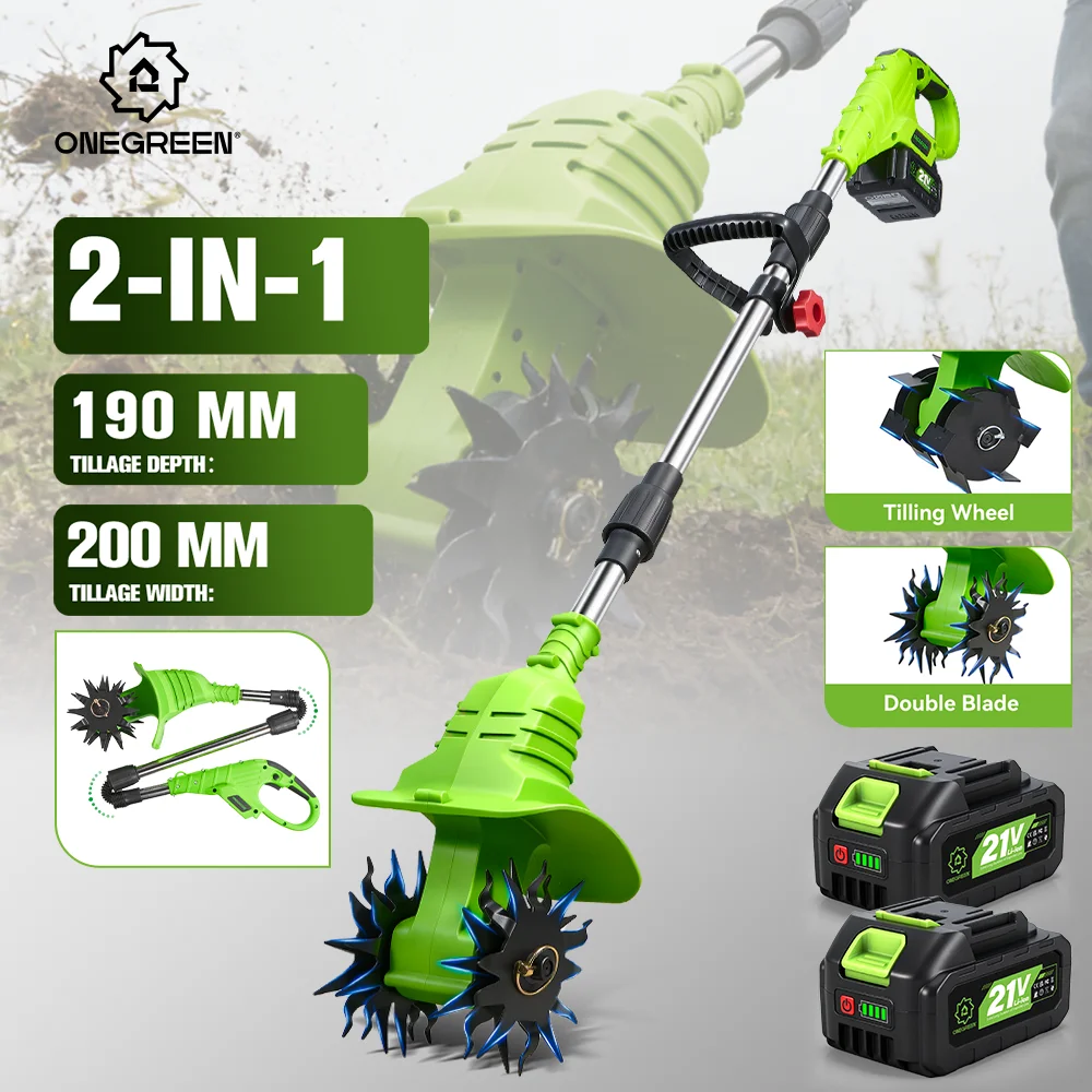 ONEGREEN 1200W 2-in-1 Elektrischer Bodenfräser Kultivator Kabellos für Bodenbearbeitung Gartenwerkzeuge für Makita 18V Akku