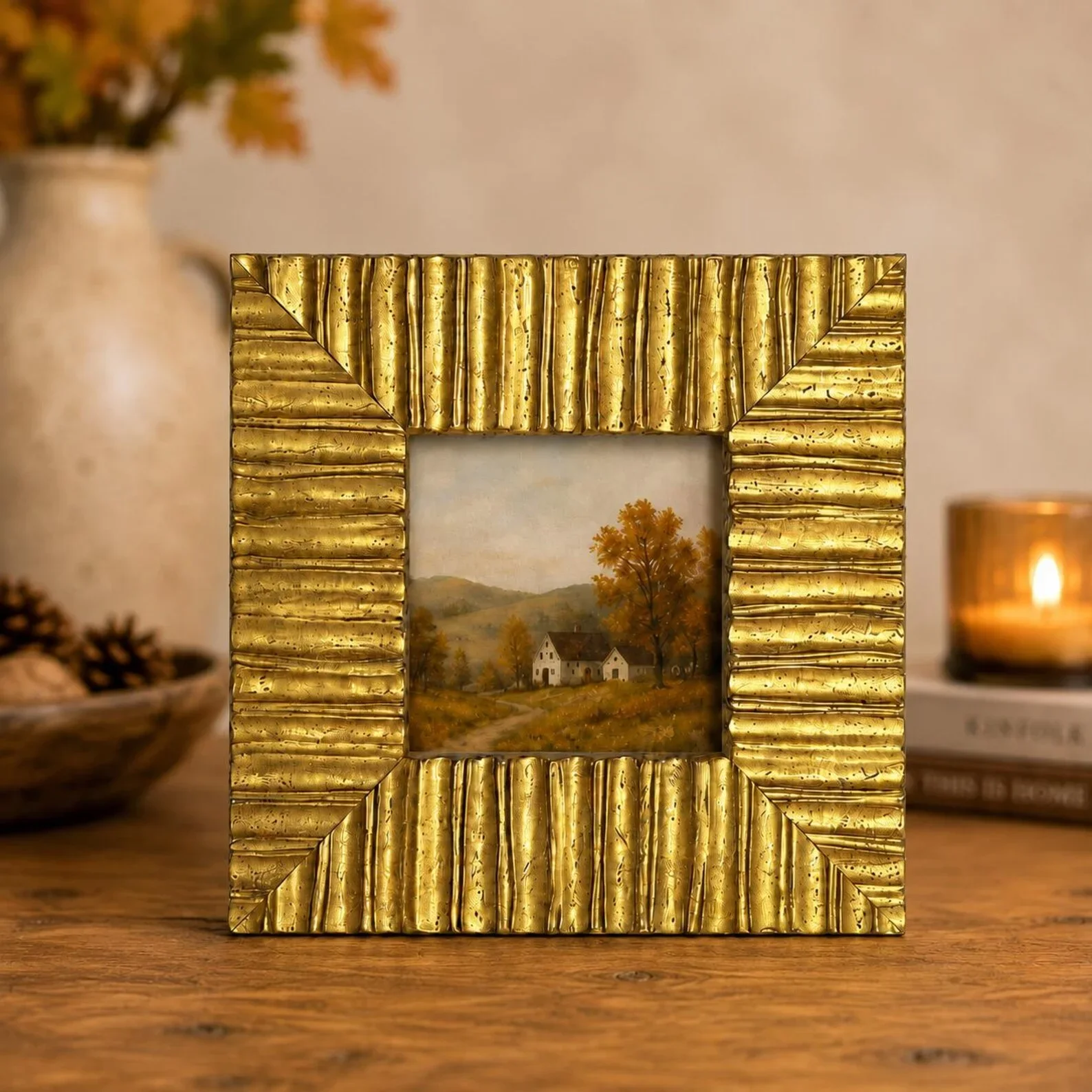 Ancient Egyptian Antique Gold Picture Frame Baroque Fluted Wave Wood Painting Frame Custom Size Ornate Vintage Gallery Wall Deco