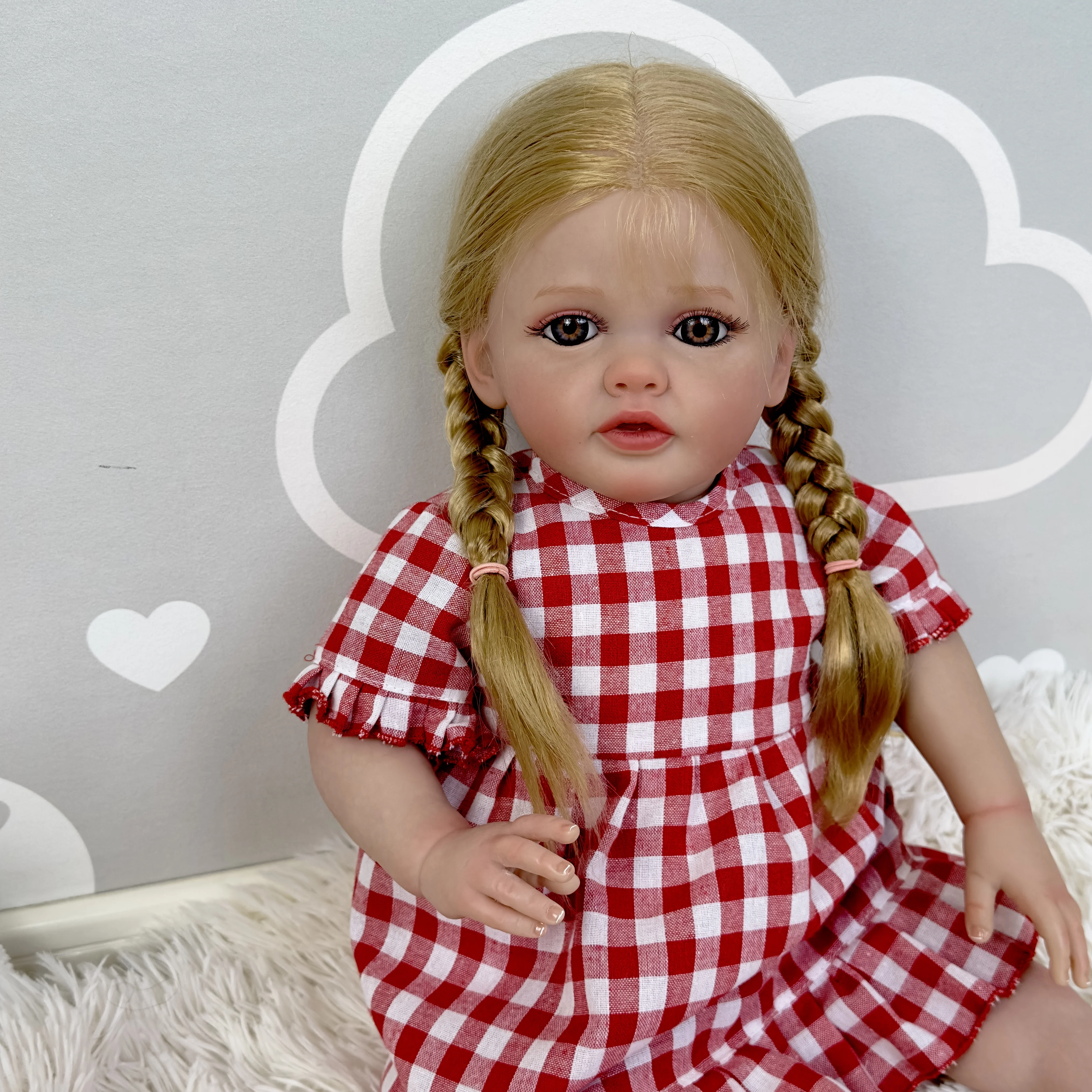 

24inch Reborn Toddler Girl Betty Soft Cloth Body Rooted Blonde Hair High Quality Hand Painted Doll 3D Skin