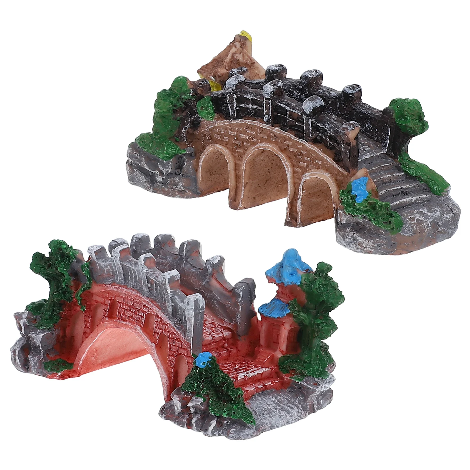 

2 pcs 2 Retro Bridge Ornaments Vintage Decor Fairy Garden Miniature Bridges Small Terrarium Micro Landscape Tiny Arch Resin Home