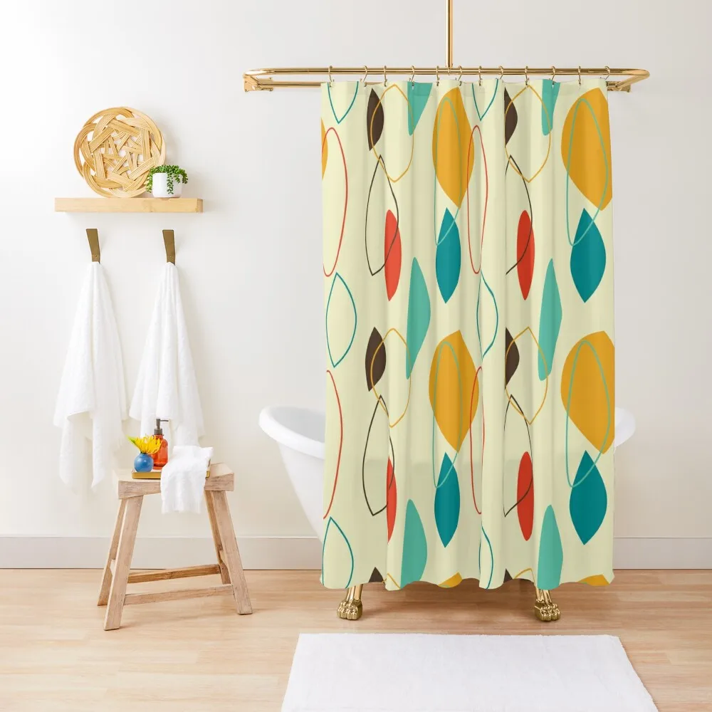 

Retro 50's Abstract Mid Century Modern Mustard, Teal and Orange Shower Curtain Shower For Bathrooms Curtain