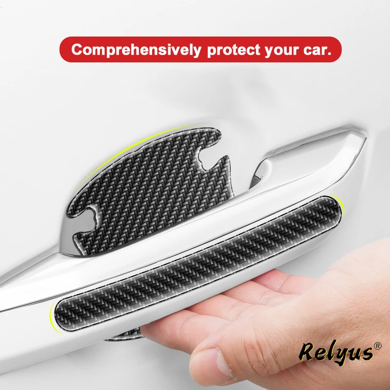 4/8Pcs Carbon Fiber Car Door Bowl Handle Anti-scratch Protective Stickers Universal Protection Film Car Decals Accessoris