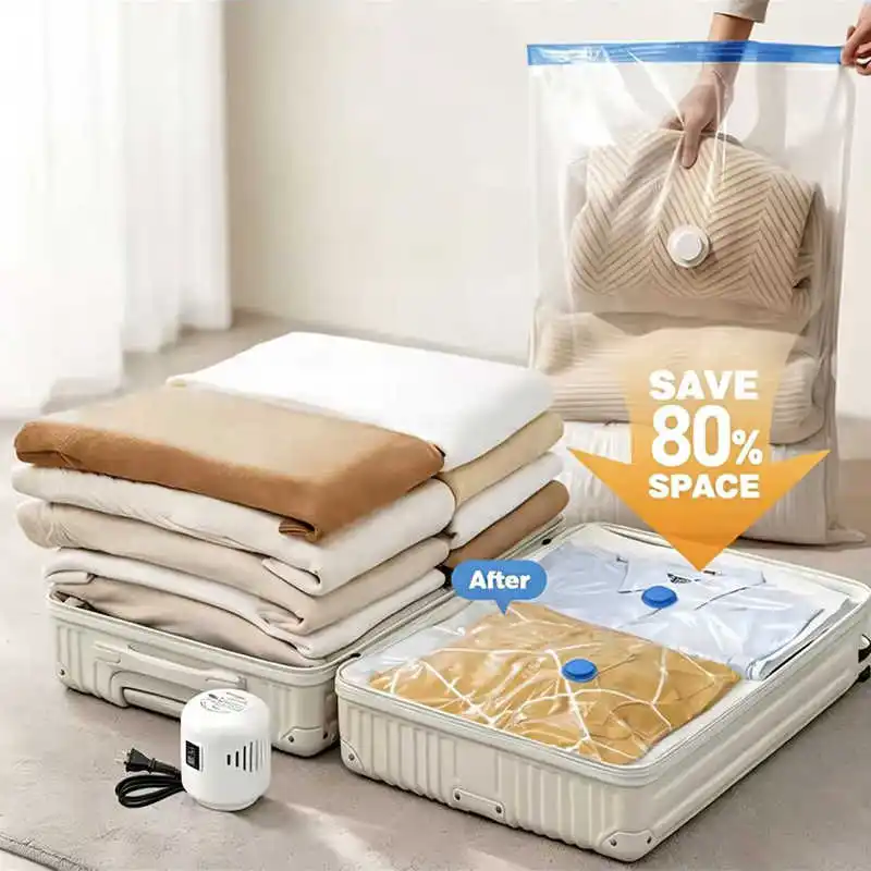 

5PCS Vacuum Compression Bags for Quilt Clothes with Air Pump Transparent Underbed Underbed Wardrobe Compressed Storage Bags