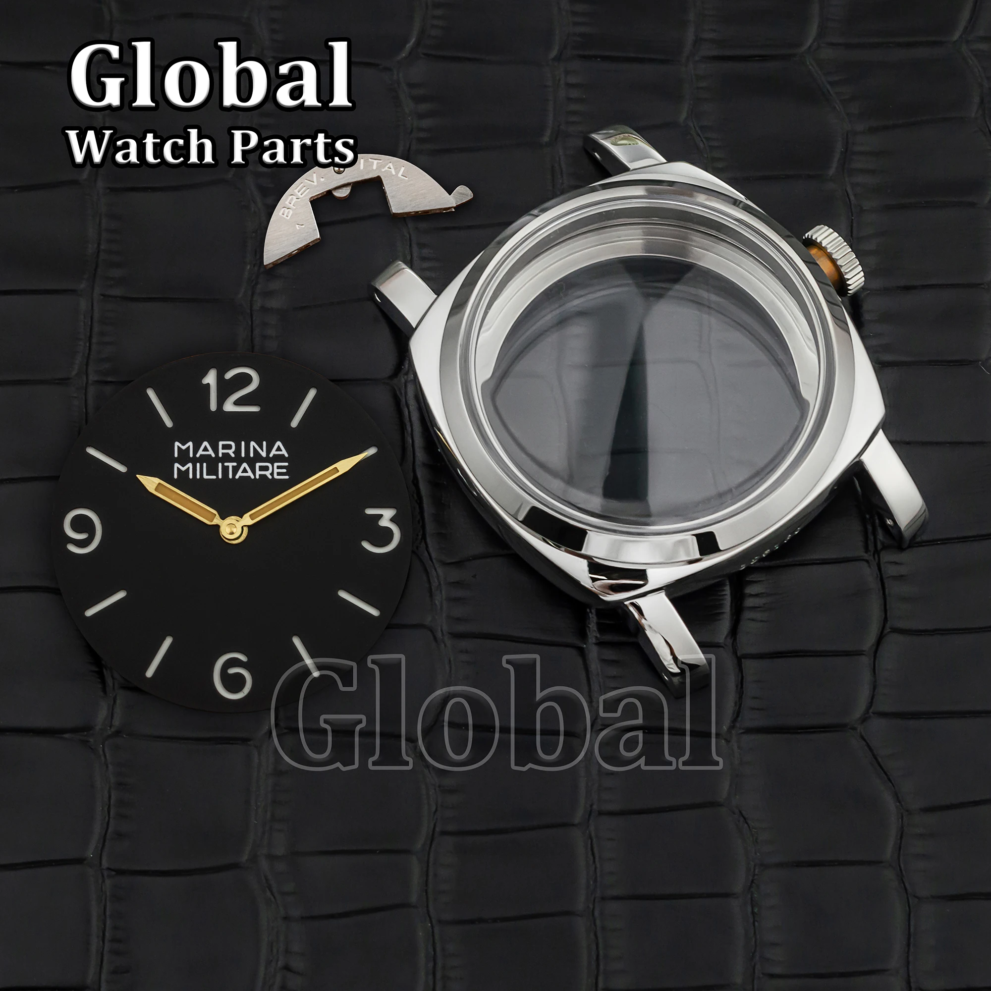 47mm for PAM 6152 Retro Stainless Steel Watch Case Dial Luminous Hands Fit ETA6497/6498 ST3600 Mechanical Movement Mod Parts