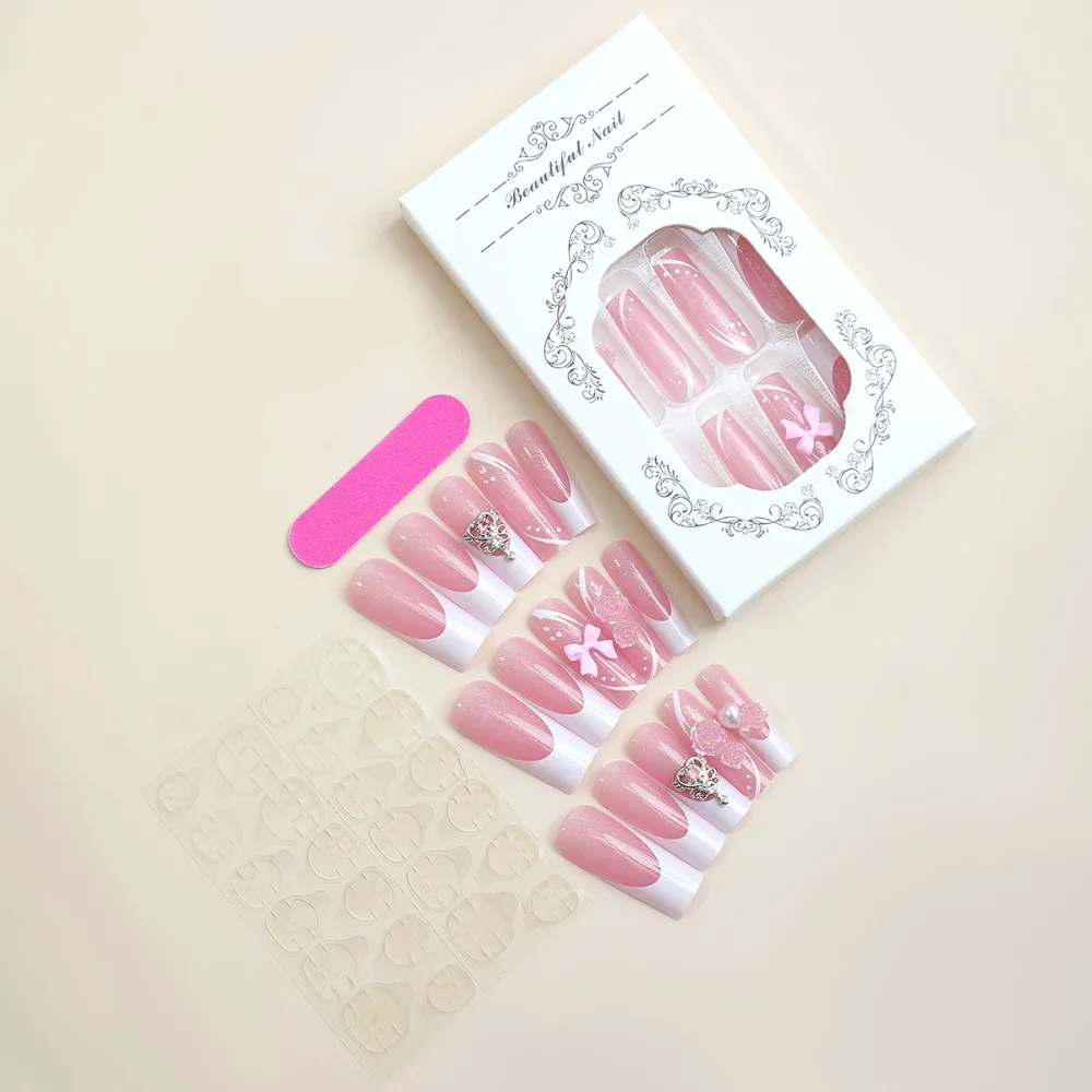 Waterproof Valentine's Day Ballerina False Nails Press on Nails Wearable Fake Nails Manicure Tool Full Cover Nail Tips Girl