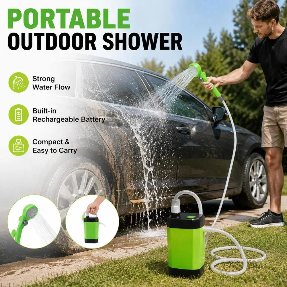 Outdoor Camp Shower Kit USB Rechargeable Electric Shower Portable Lightweight Design For Camping Travel Car Washing Use