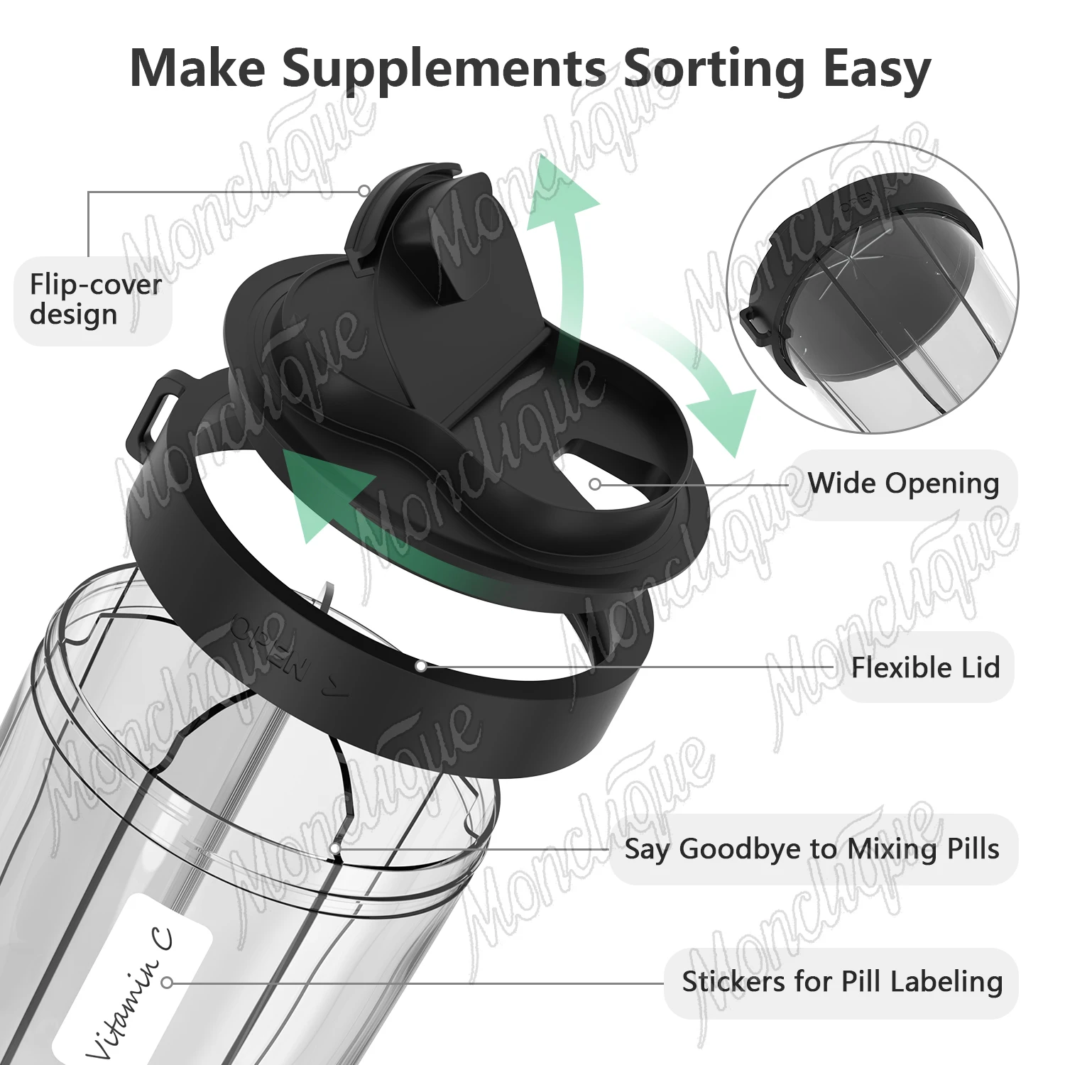 7 مقصورات منظم حبوب الدواء موزع السفر علبة حبوب منع الحمل الأسبوعية مع تصميم مضاد للمزيج 20 ملصق حاوية مكملات محمولة M/L