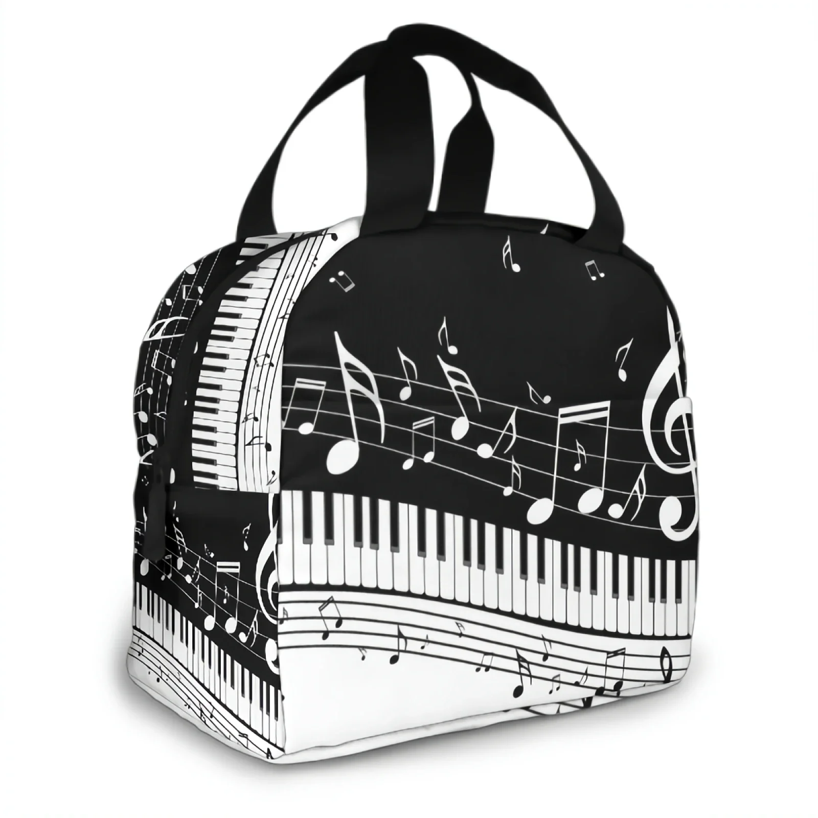 Piano Keys With Musical Lunch Bag Adult Tote Bag Reusable Lunch Box Container For Women Men School Office Work