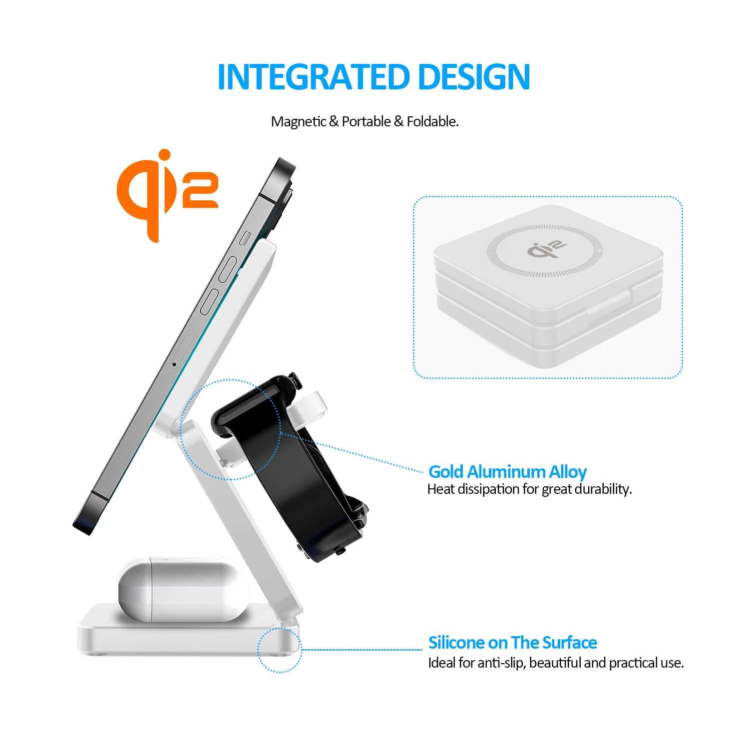 Qi 3 in 1 Wireless Charger Stand, Foldable Magnetic Fast Charging Station, Portable Charger for iPhone Samsung view 4
