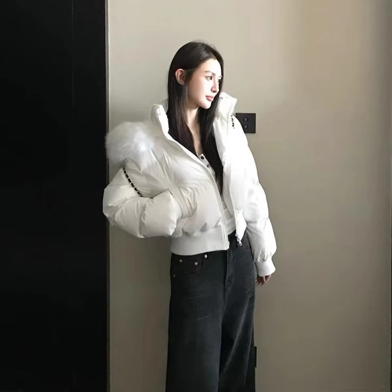 Manteau à capuche en coton pour femme, ample et confortable, rétro, grand col en fourrure, vêtements d'hiver 2021, nouveau manteau à pain chaud épais haut de gamme