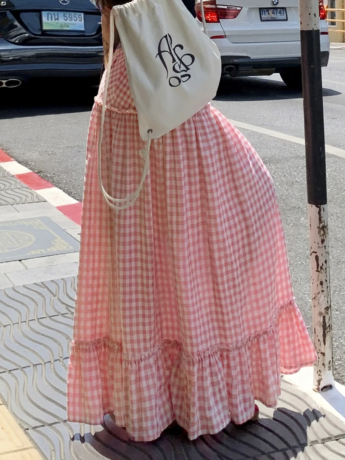 Zhisilao-falda larga de celosía rosa para mujer, Vintage, Y2K, Boho, a cuadros, línea A, ropa de vacaciones, verano 2024