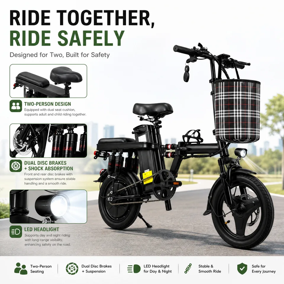 Portable Folding Electric Bike 400W 48V 15Ah Lithium Battery Urban Commuter E-Bicycle with Dual Suspension image 2