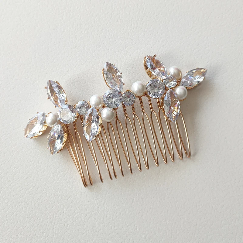 Sparkling Rhinestone Women Headpiece Hair Comb Bridal Zircon Stone Pearl Side Combs Hair Accessories