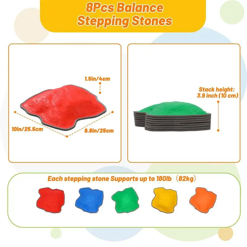 幼児用踏み石 6X バランス障害物コース ロック スタッカブル ノンスリップ感覚おもちゃ 3-6歳の男の子 女の子用