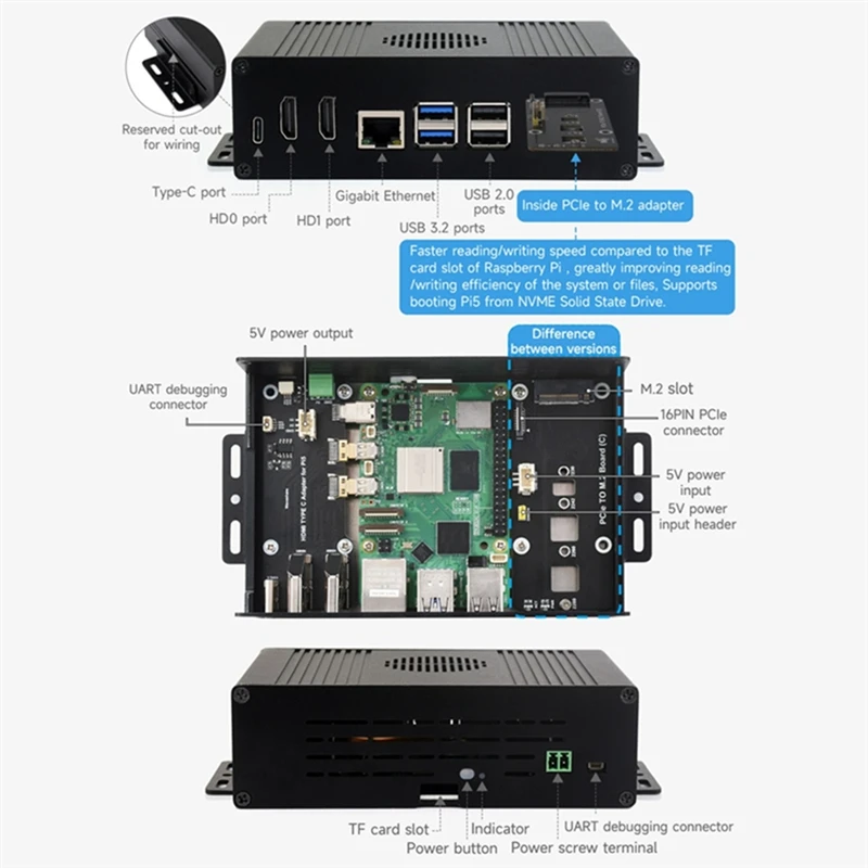 M.2 NVME PCIE Case For Raspberry Pi 5, Aluminum Alloy Case, With Pcie To M.2 Board, Support Pcie Extending To M.2