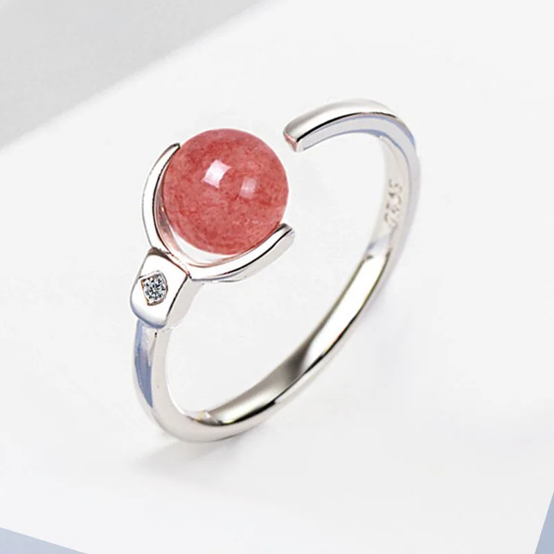 

925 Sterling Silver Rings for Women Couple Minimalist Pink Strawberry Stone Ring Fine CZ Jewelry Birthday Gift Prevent Allergy